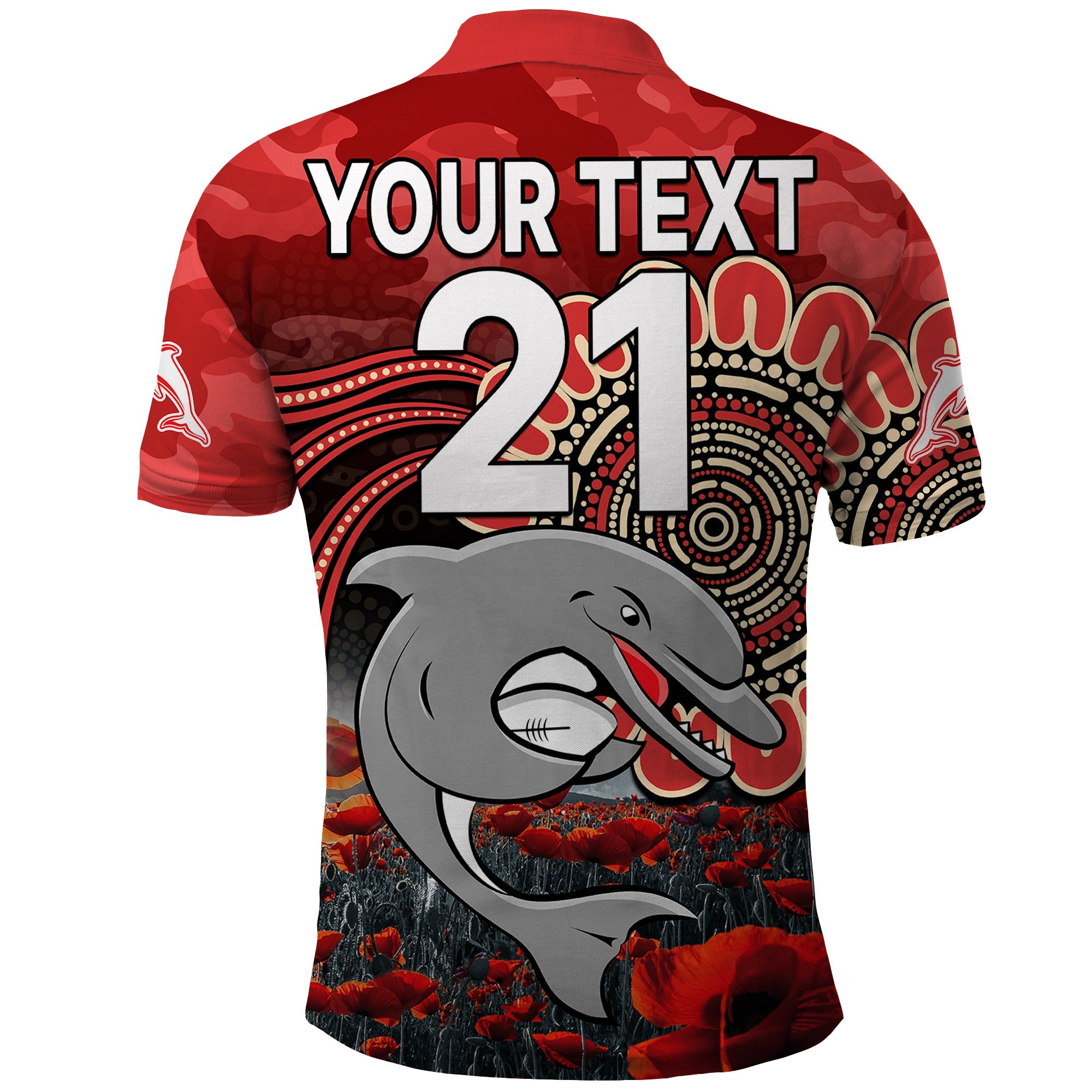 custom-personalised-nrl-anzac-redcliffe-dolphins-poppy-flowers-polo-shirt