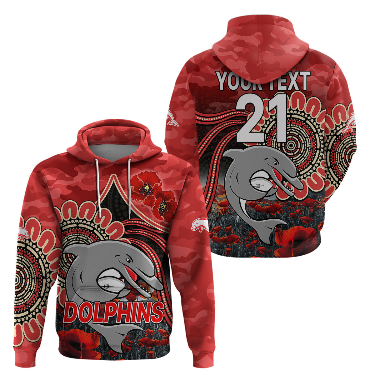 custom-personalised-nrl-anzac-redcliffe-dolphins-poppy-flowers-hoodie