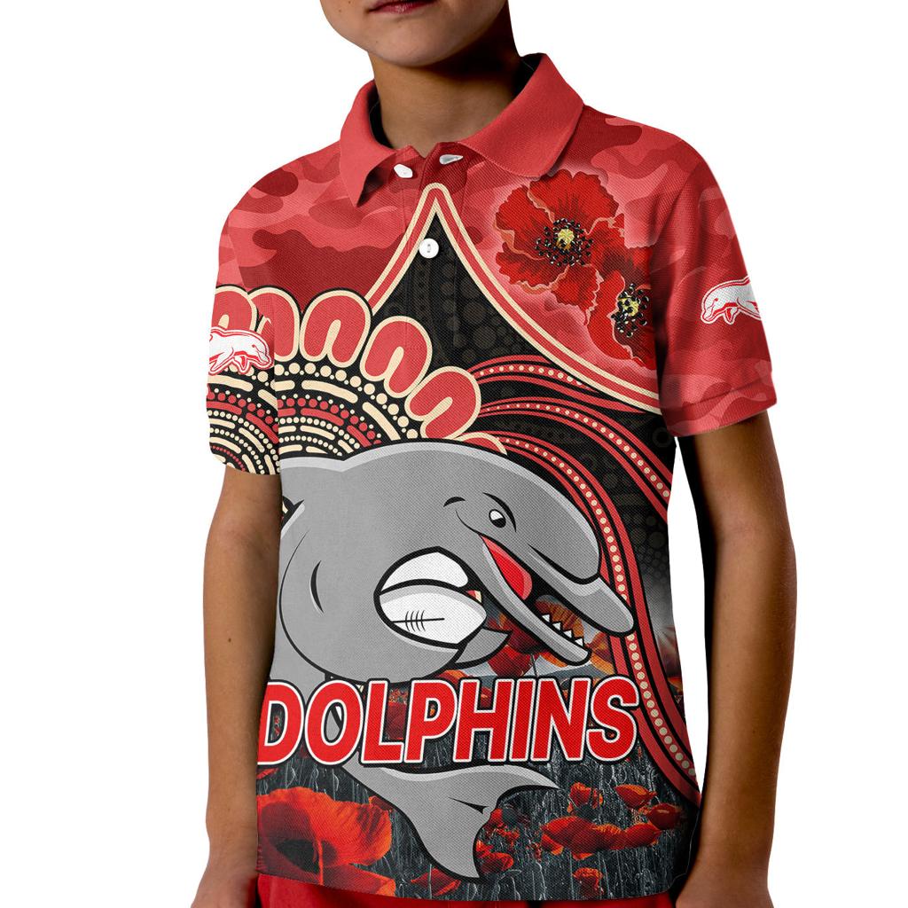 nrl-anzac-redcliffe-dolphins-poppy-flowers-kid-polo-shirt