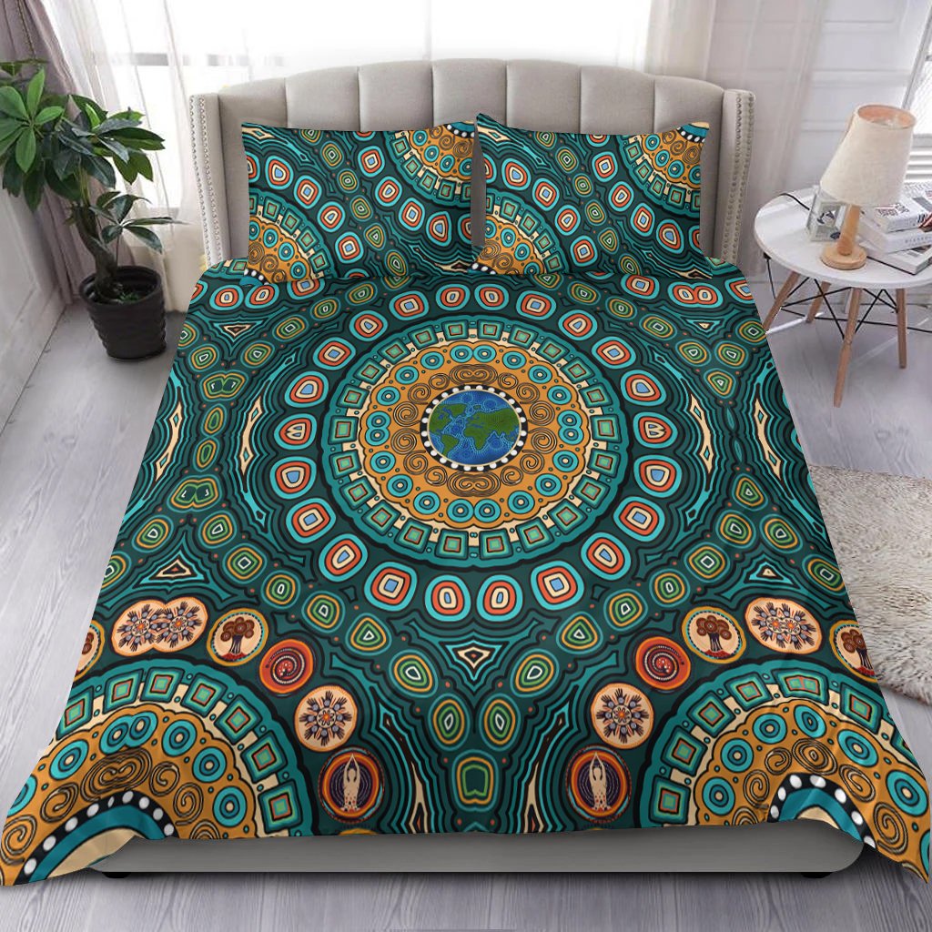 bedding-set-aboriginal-green-dot-painting-with-earth