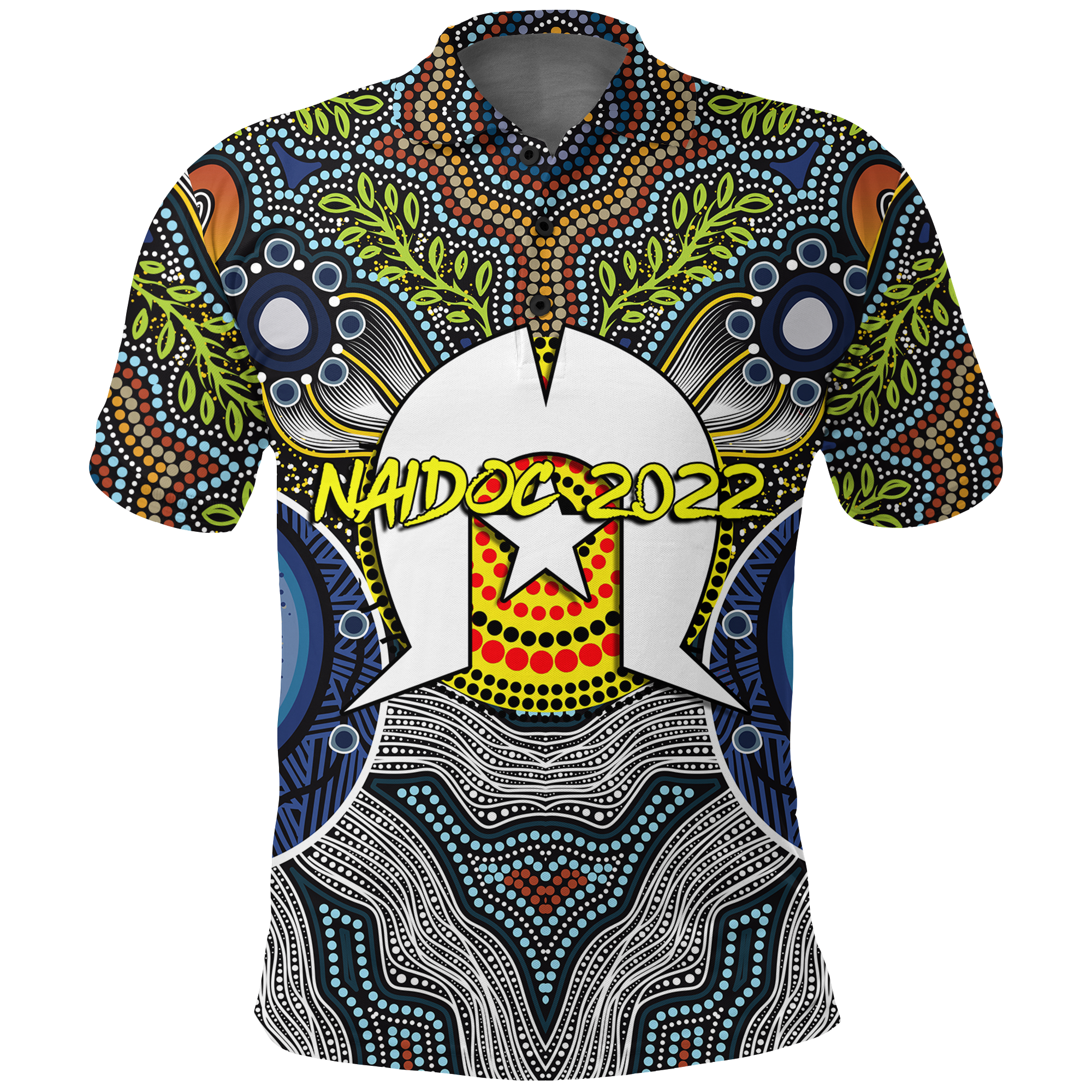 naidoc-week-2022-get-up-stand-up-show-up-aboriginal-dot-art-polo-shirt