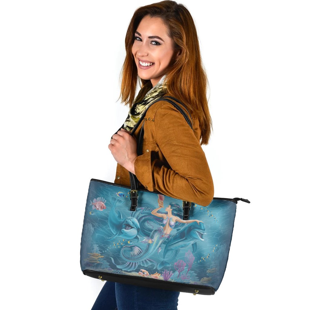 leather-tote-bag-australia-beautiful-mermaid-with-dolphin