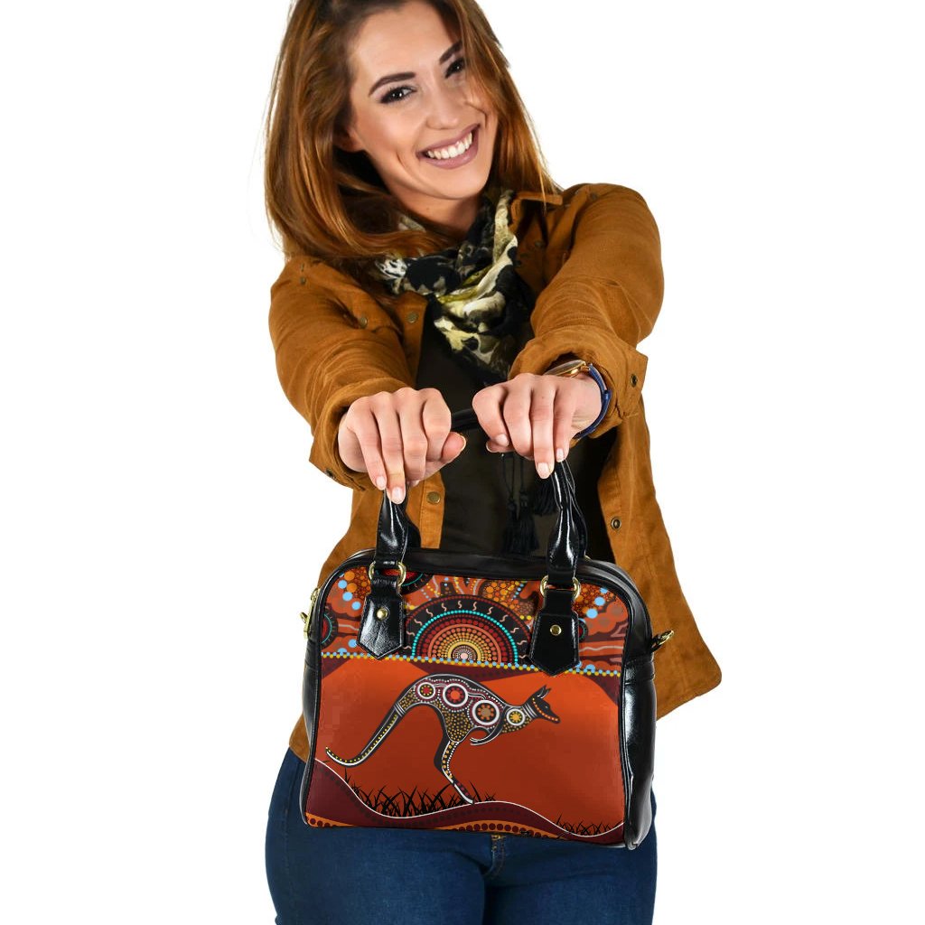 Aboriginal Shoulder Handbag - Kangaroo With Dot Painting - Vibe Hoodie