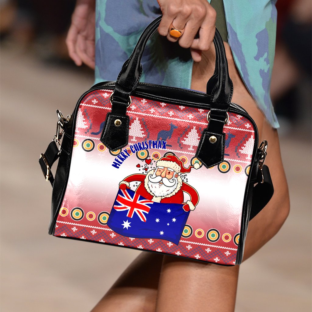 Christmas Shoulder Handbags - Australia Santa Claus Hold The Flag ( Red) - Vibe Hoodie