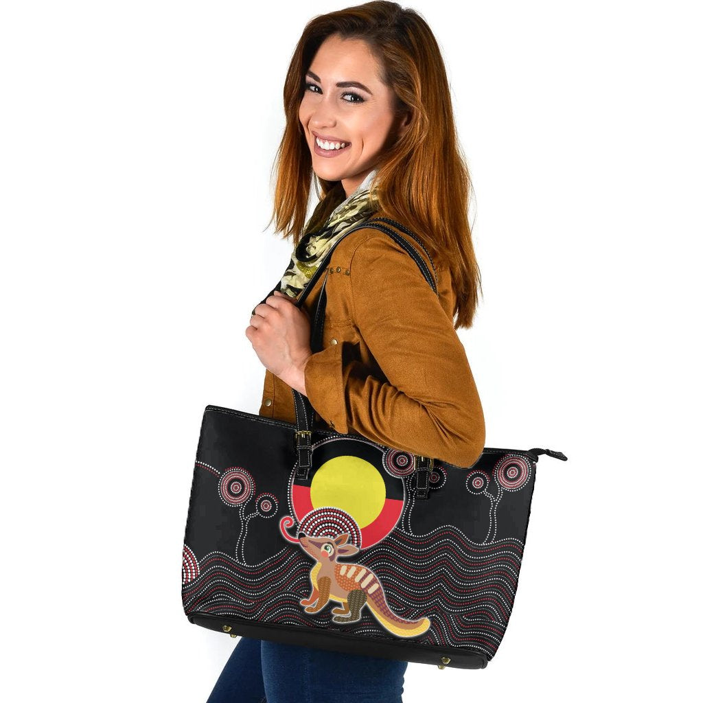 large-leather-tote-bag-numbat-tribal-pattern-with-aboriginal-flag