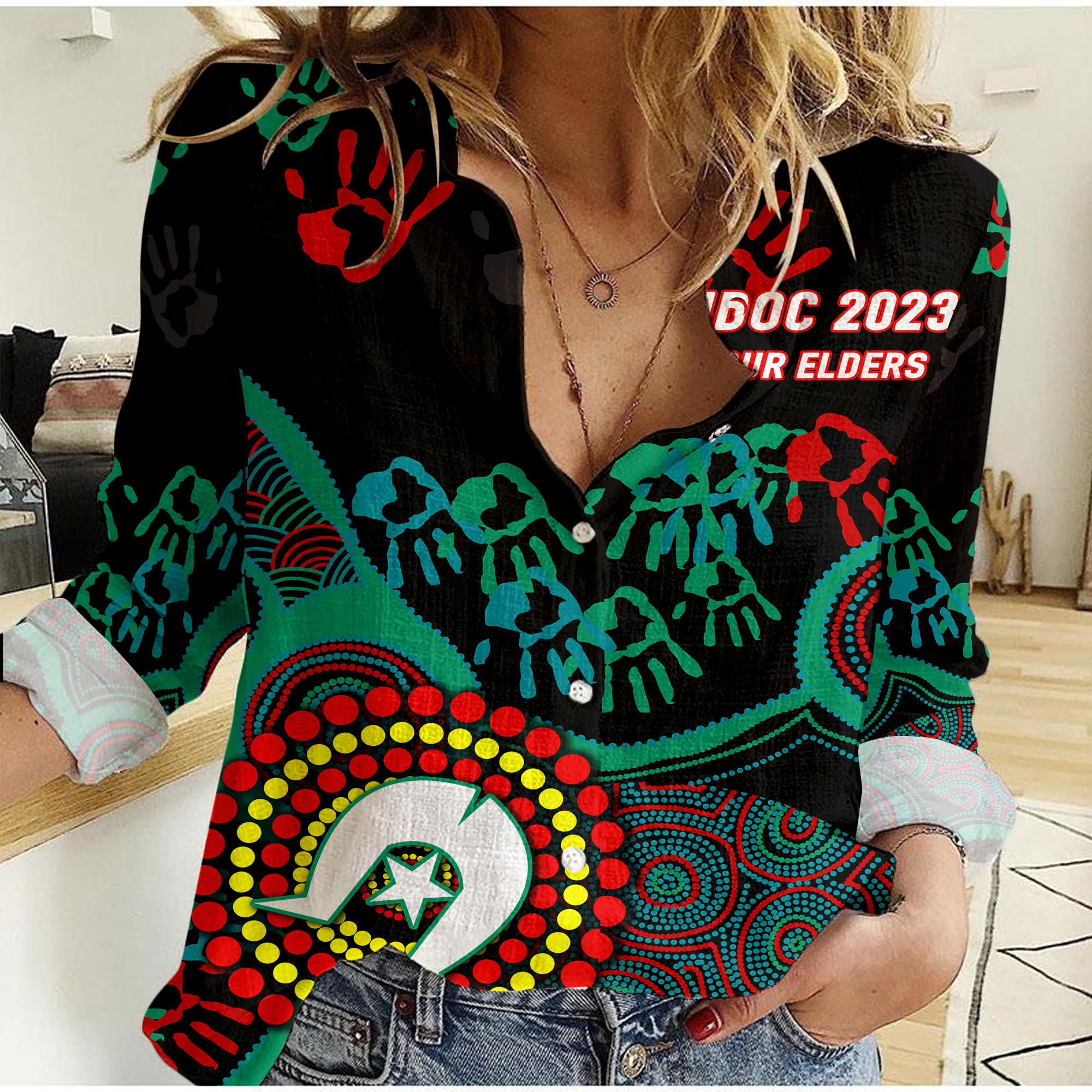 NAIDOC Week 2023 Aboriginal Art For Our Elders Women Casual Shirt 