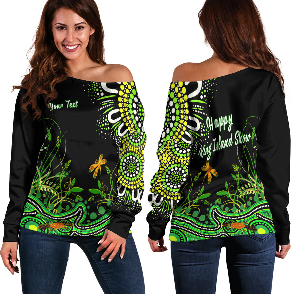 custom-personalised-happy-king-island-show-off-shoulder-sweater-aboriginal-tasmania-australia