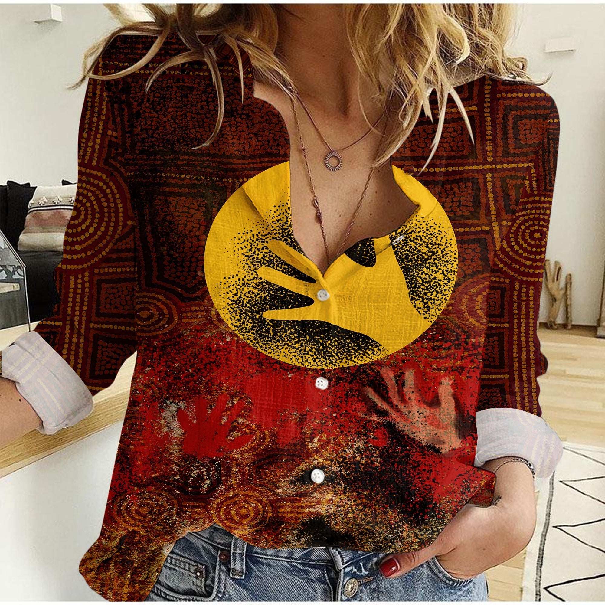 Aboriginal Indigenous Flag Hand Art Casual Shirt - LT12