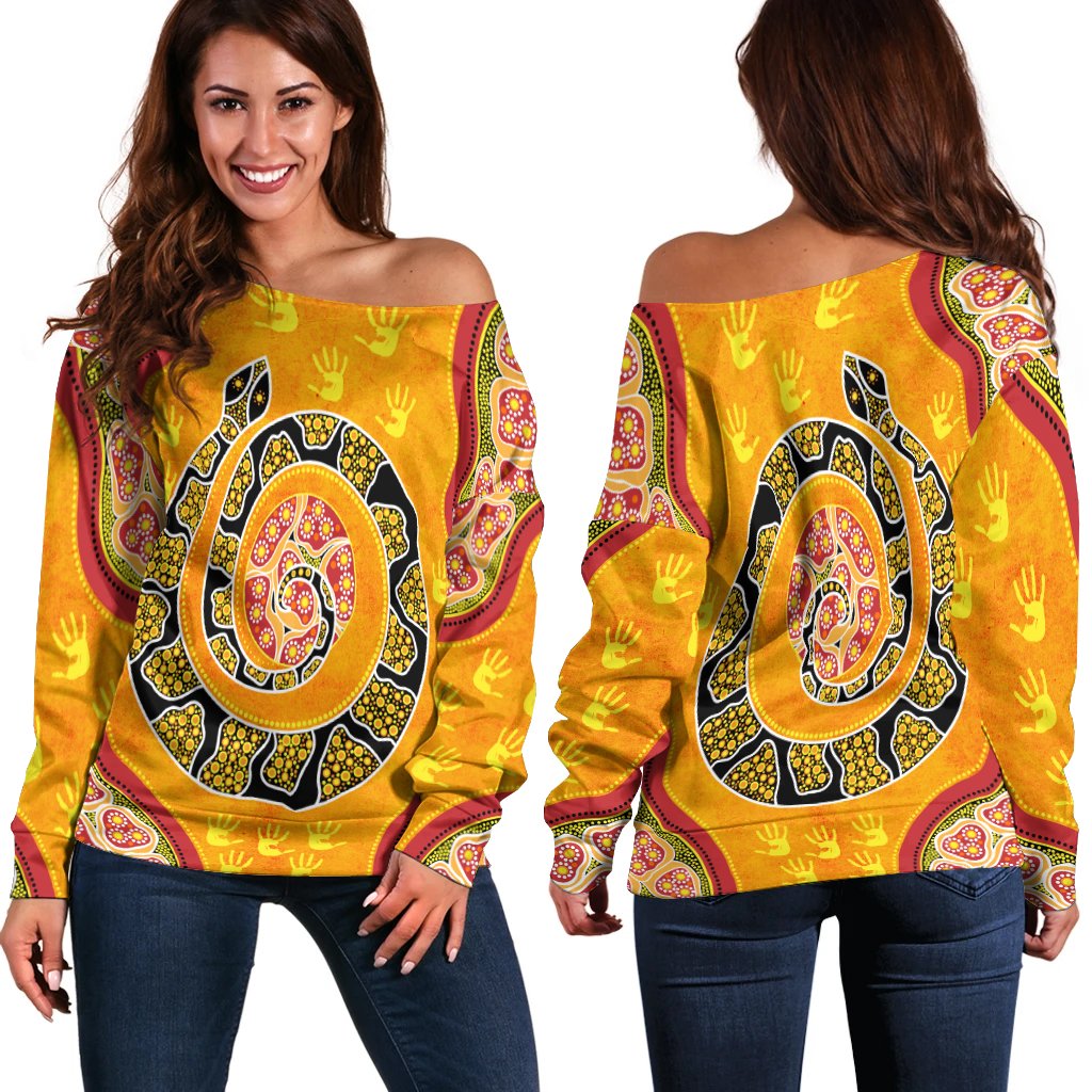 Women Off Shoulder - Aboriginal Unique Style Snake Orange Color 2021 - Vibe Hoodie