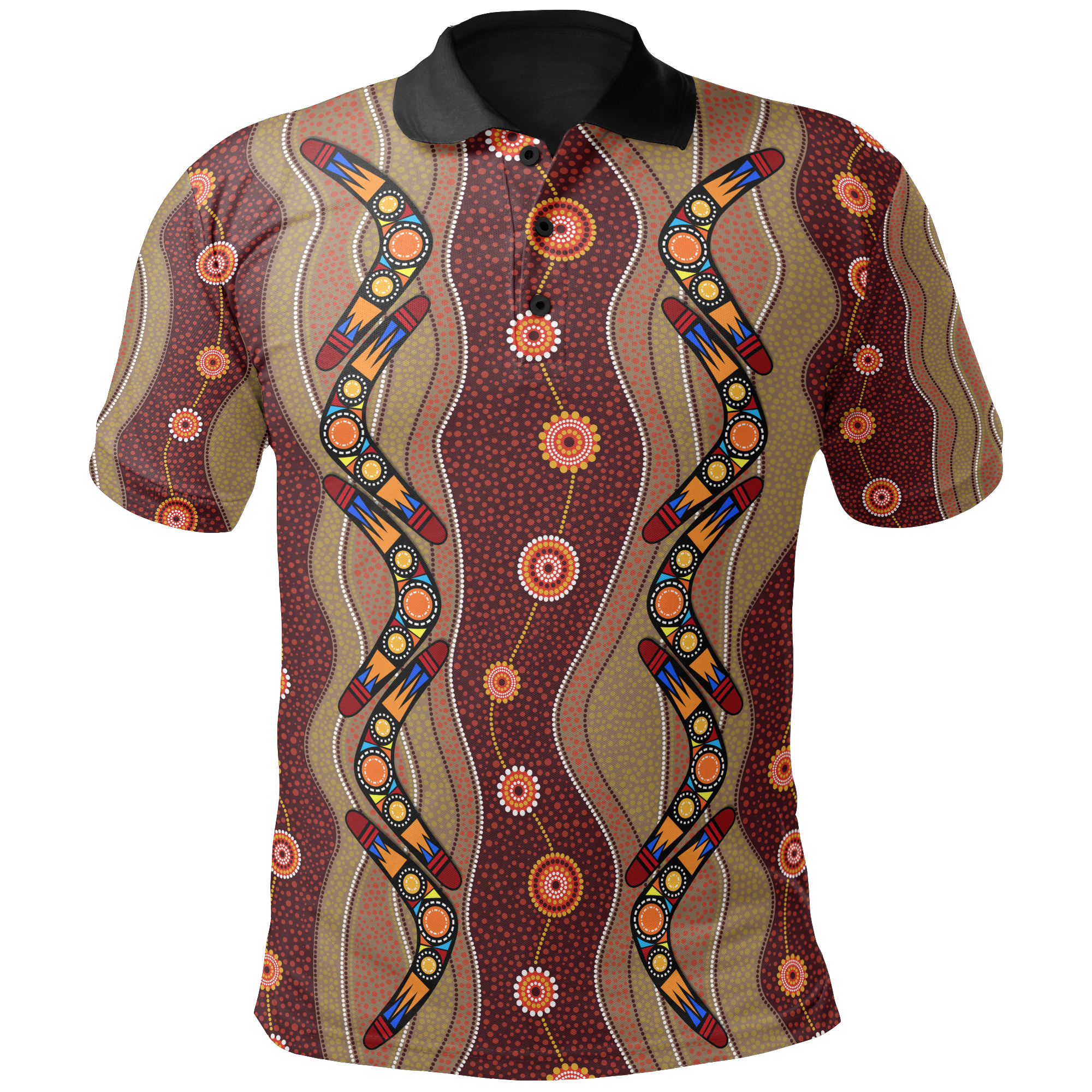 polo-shirt-aboriginal-dot-painting-shirt-boomerang-patterns-unisex