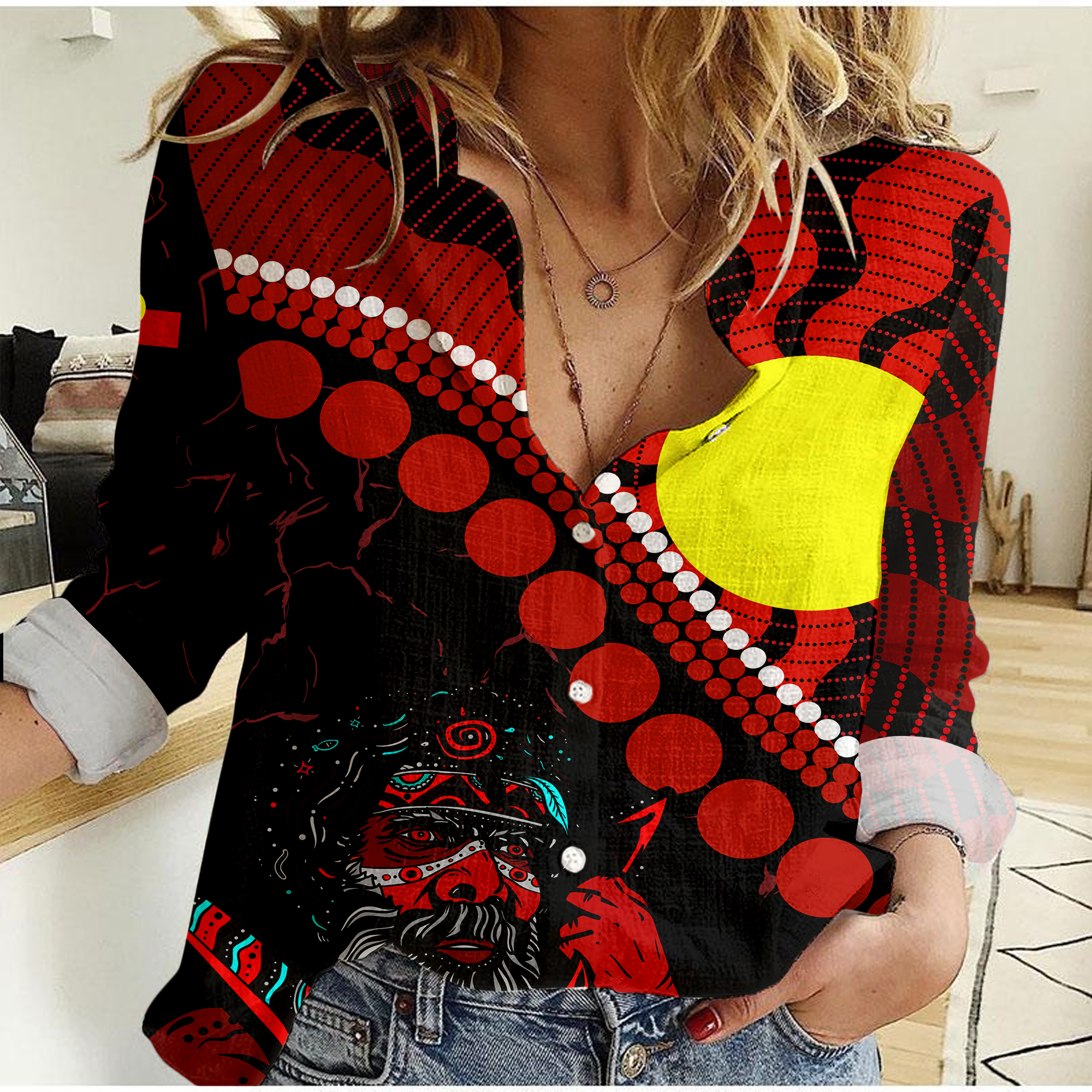 Aboriginal - Indigenous People And Sun Women Casual Shirt