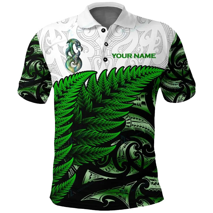 custom-personalised-aotearoa-polo-shirt-maori-fern-green