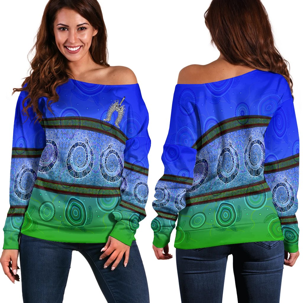 Women Off Shoulder - Turtle With Dhari Mask Snake Patterns- - Vibe Hoodie