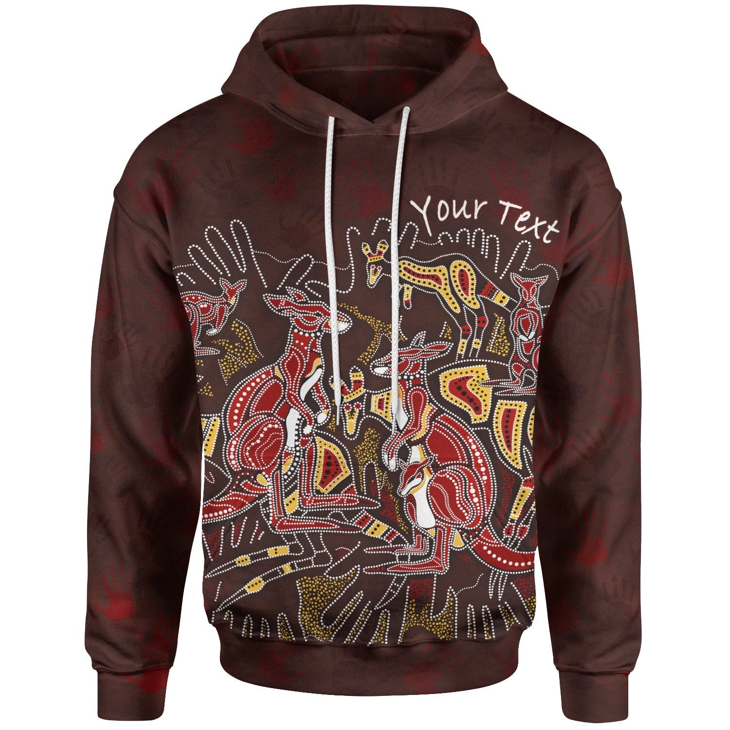 [Custom] Aboriginal Hoodie - Kangaroo family with Hand Art