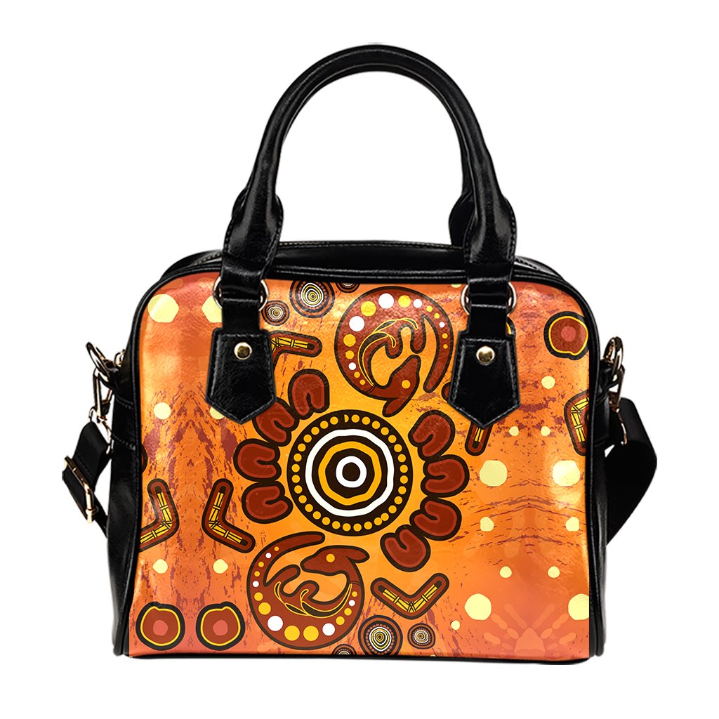 Aboriginal Shoulder Handbag - Baby Kangaroo And Dot Painting Patterns - Vibe Hoodie