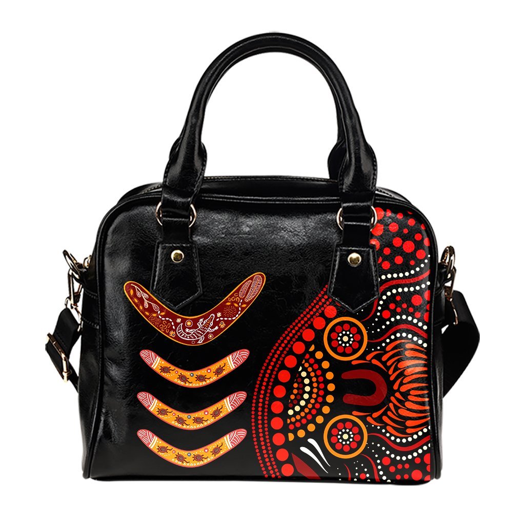 Aboriginal Shoulder Handbag - Aboriginal Boomerangs With Dot Painting Pattern - Vibe Hoodie