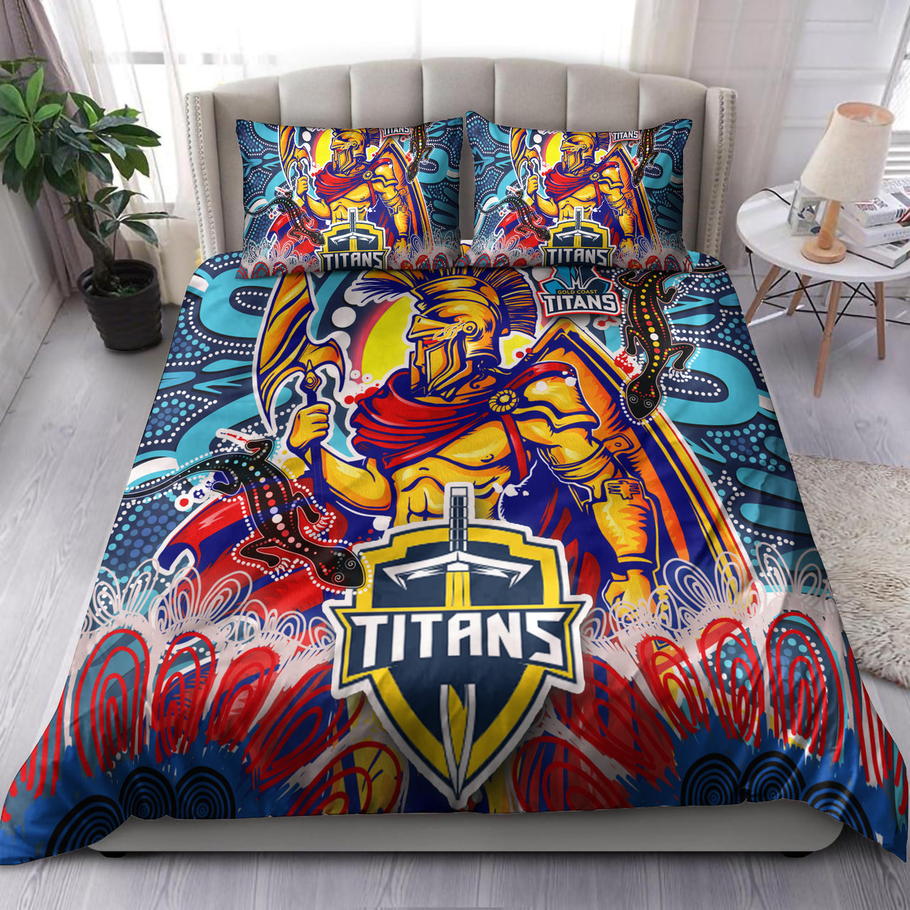 titans-aboriginal-custom-rugby-bedding-set-the-indigenous-titans-warriors-with-aboriginal-lizard-and-sun