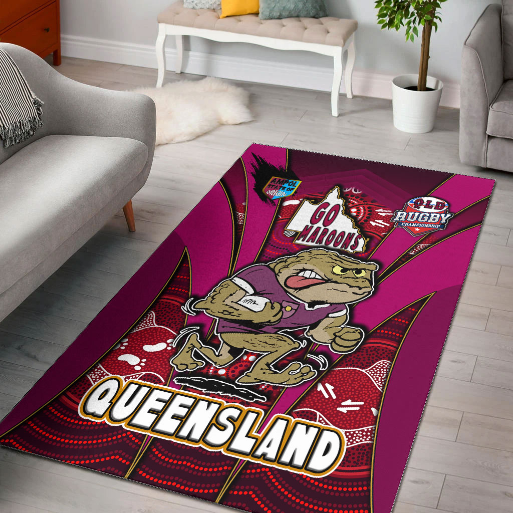 queensland-rugby-league-team-area-rug-queensland-maroons-mascot-with-aboriginal-art-state-of-origin-area-rug