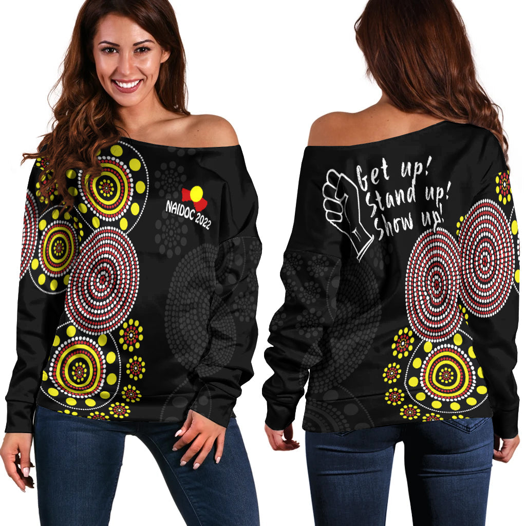 NAIDOC Week 2022 Women Off Shoulder Sweater Version Aboriginal Dot GET UP LT13