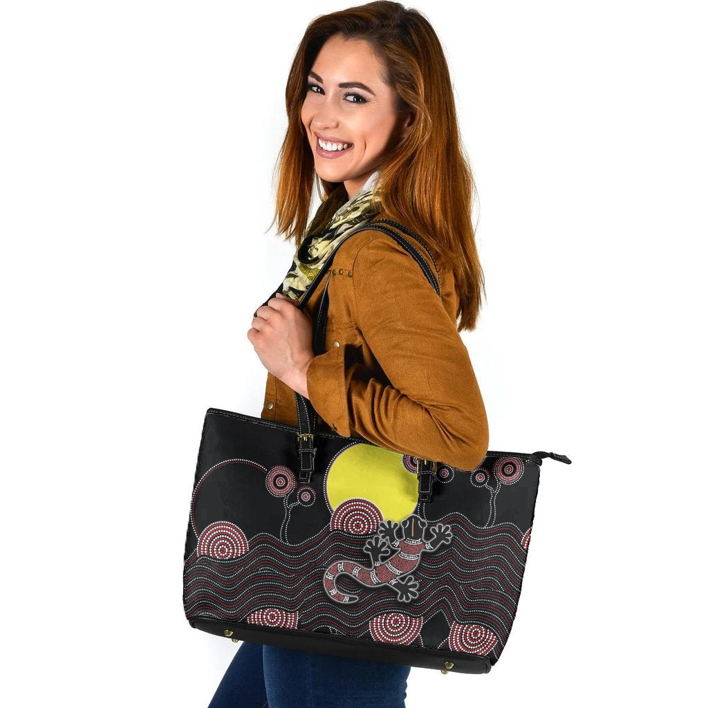 large-leather-tote-bag-gecko-aboriginal-pattern-with-tribal-sun