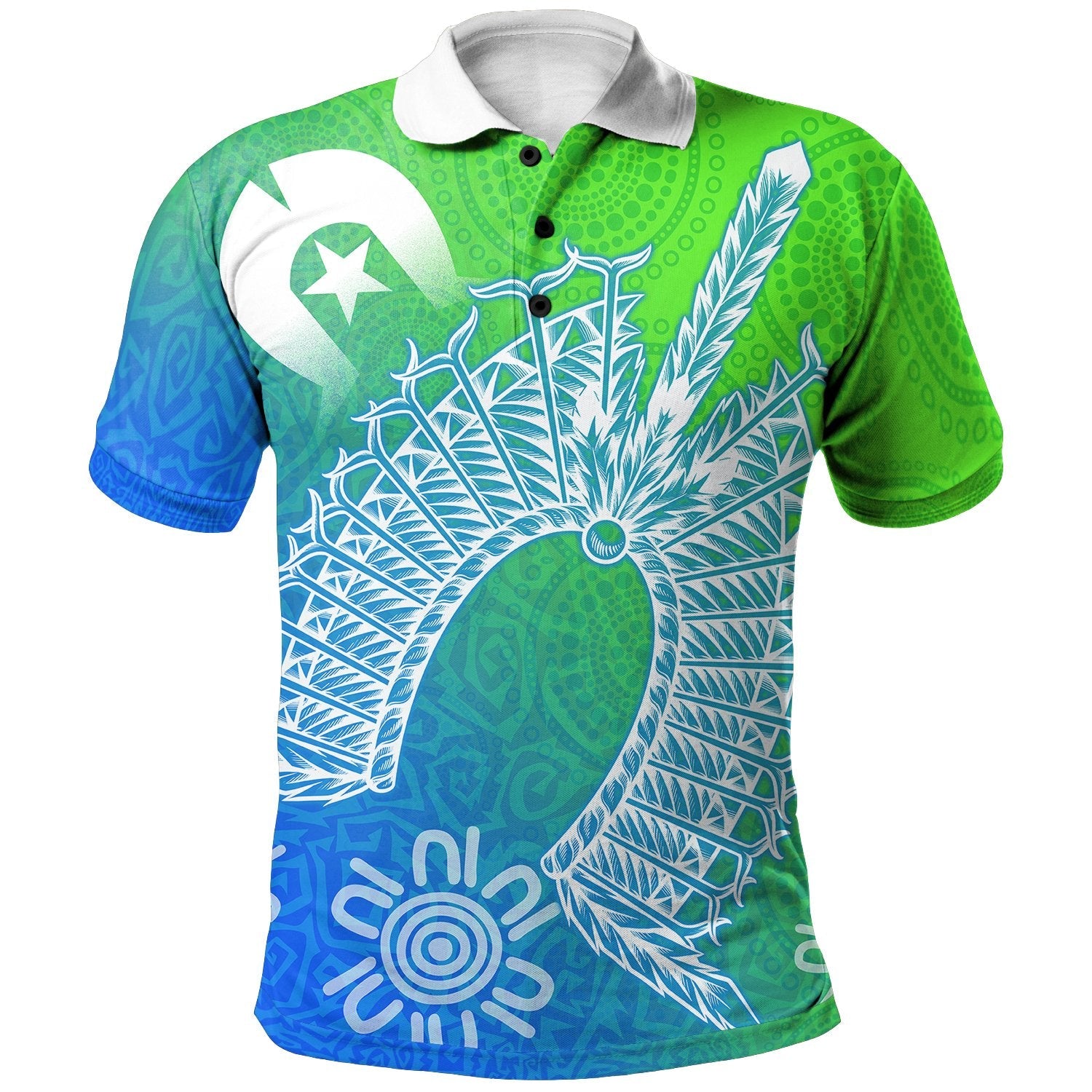 torres-strait-islander-polo-shirt-dhari-mask-ocean-style