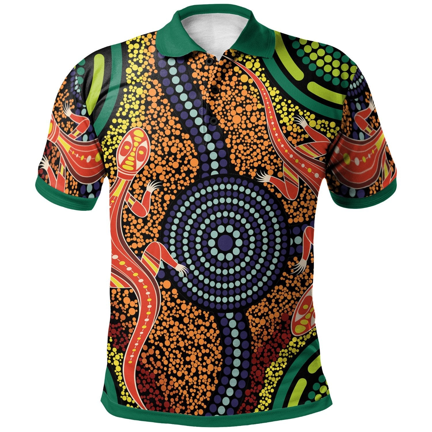 aboriginal-polo-shirt-aboriginal-two-lizards-dot-painting-circle