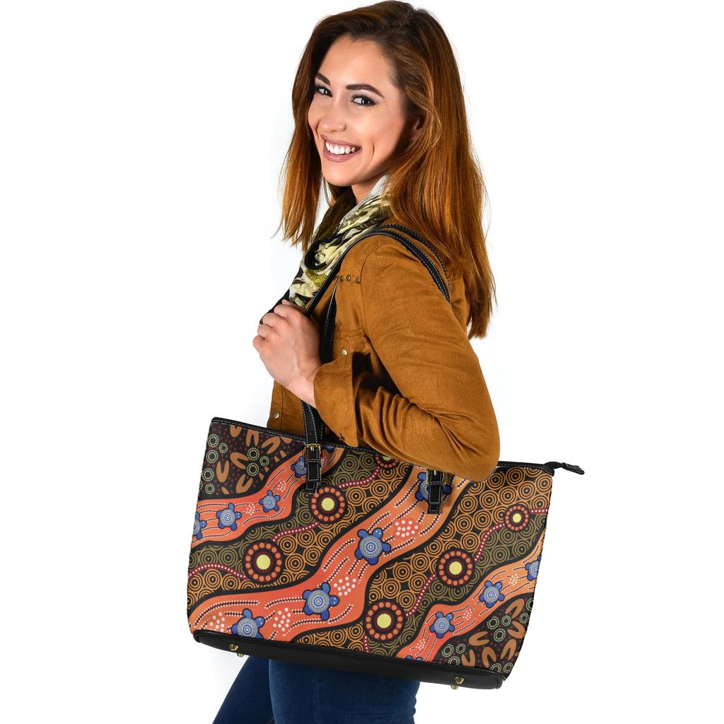 leather-tote-bag-aboriginal-dot-unique-style-turtle