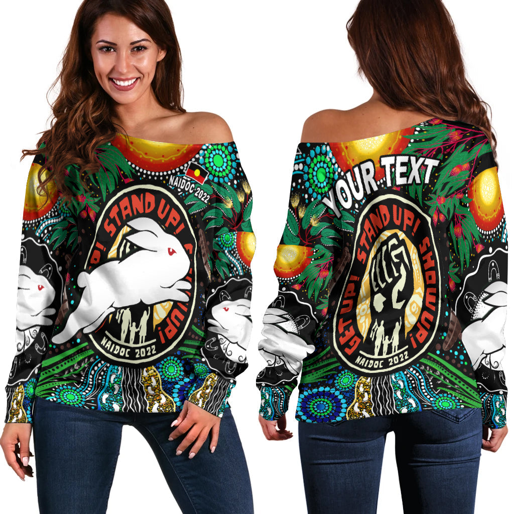 (Custom Personalised) Rabbitohs NAIDOC Week 2022 Women Off Shoulder Sweater Aboriginal Get Up LT13