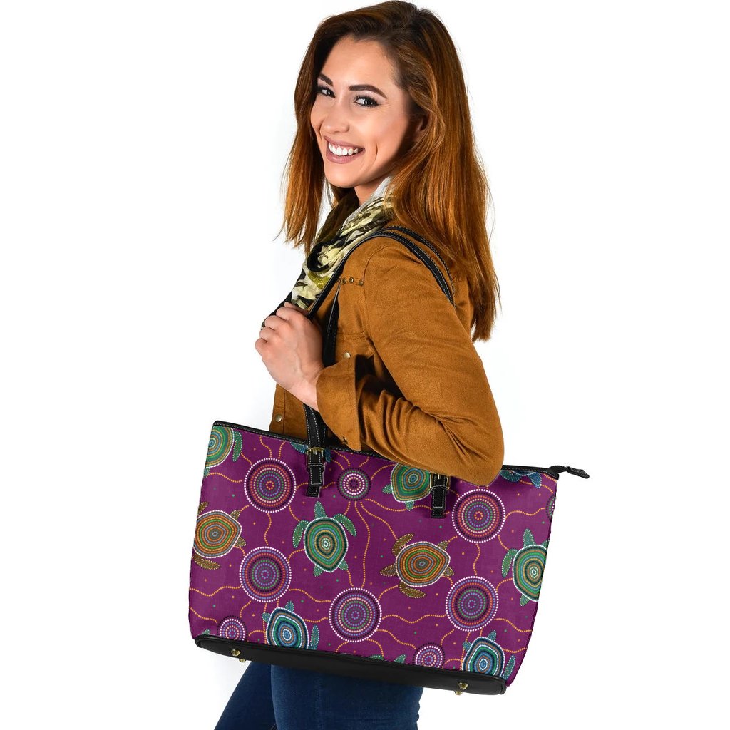 leather-tote-bag-aboriginal-turtle-purple-australia-dot-patterns