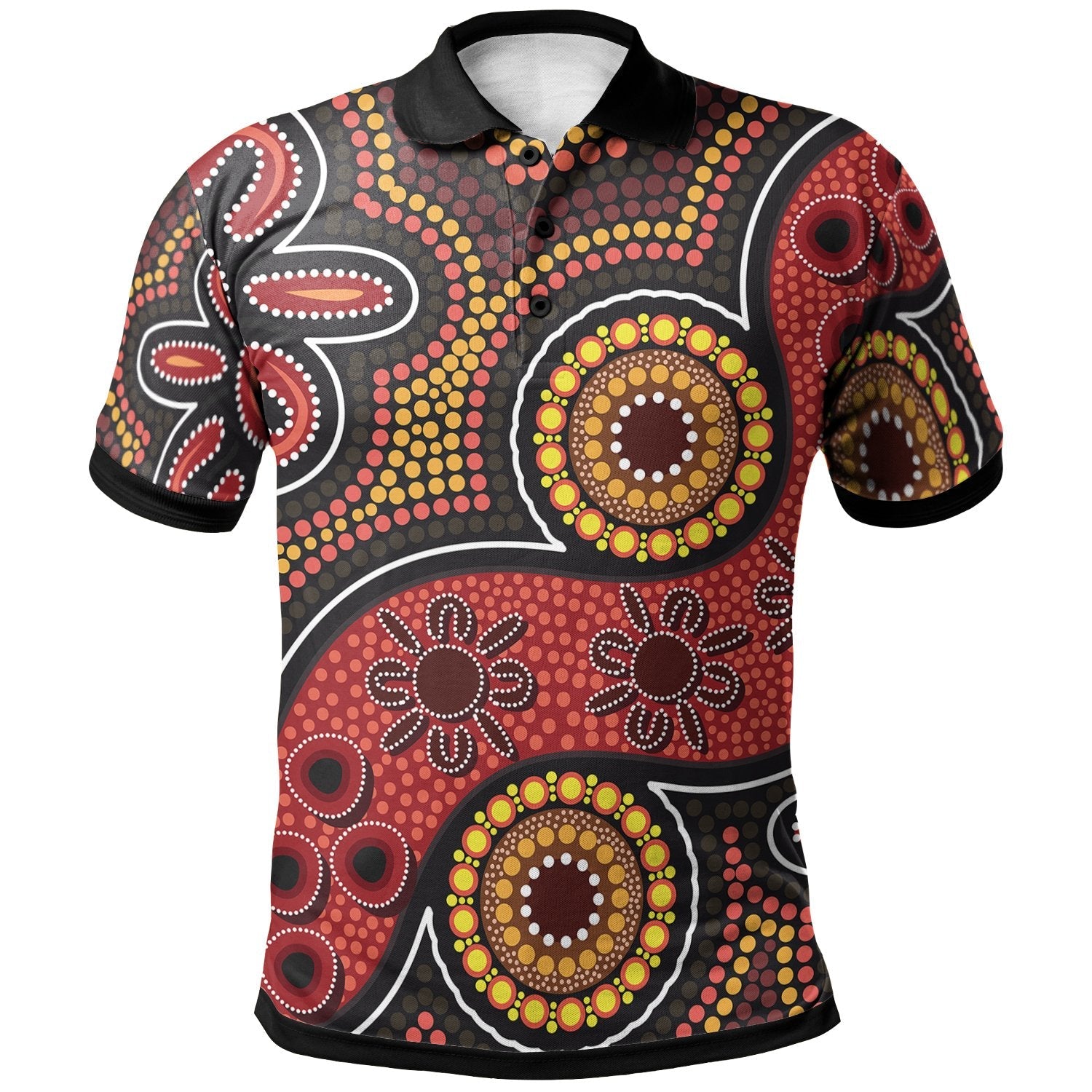 aboriginal-polo-shirt-indigenous-circle-dot-painting-style