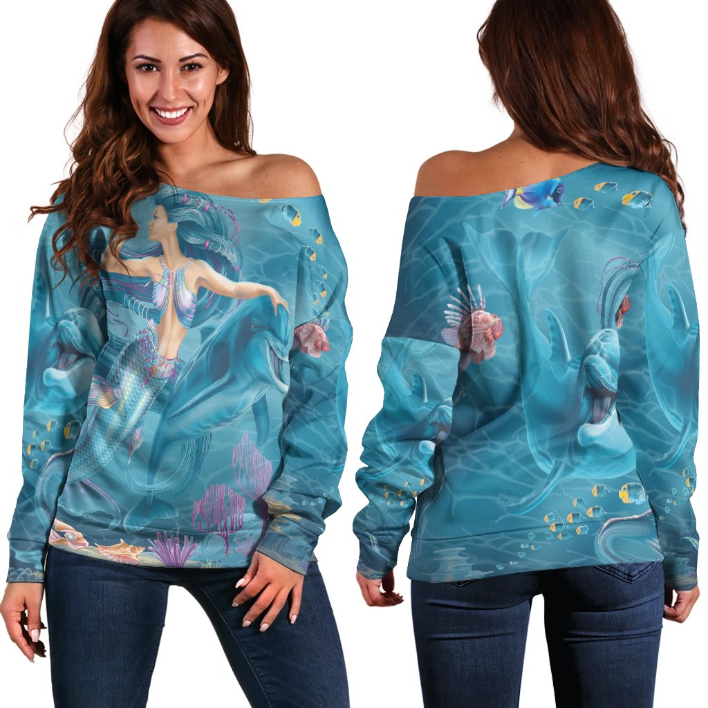 Women Off Shoulder - Australia Beautiful Mermaid With Dolphin - Vibe Hoodie