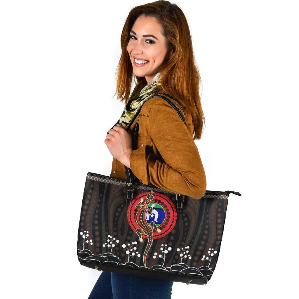 large-leather-tote-bag-aboriginal-lizard-with-torres-strait-islanders-flag