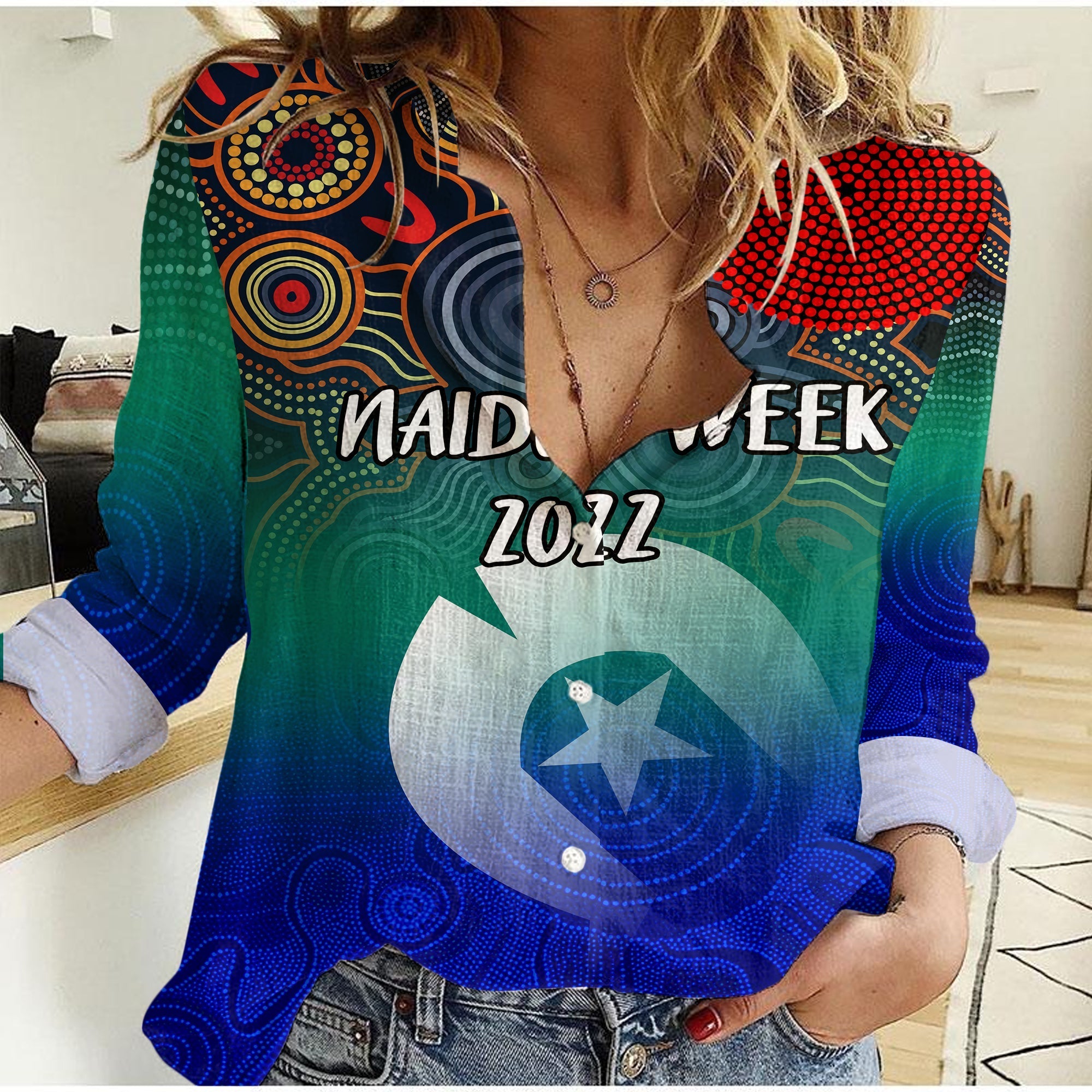 NAIDOC Week 2022 Torres Strait Islanders With Aboriginal - Dot Painting Art Women Casual Shirt