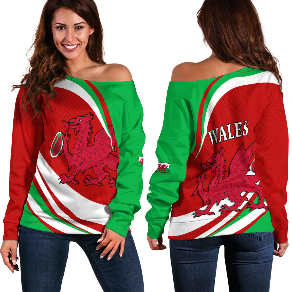 Wales Rugby 2021 Off Shoulder Sweater Mix Pattern Six Nations - Vibe Hoodie