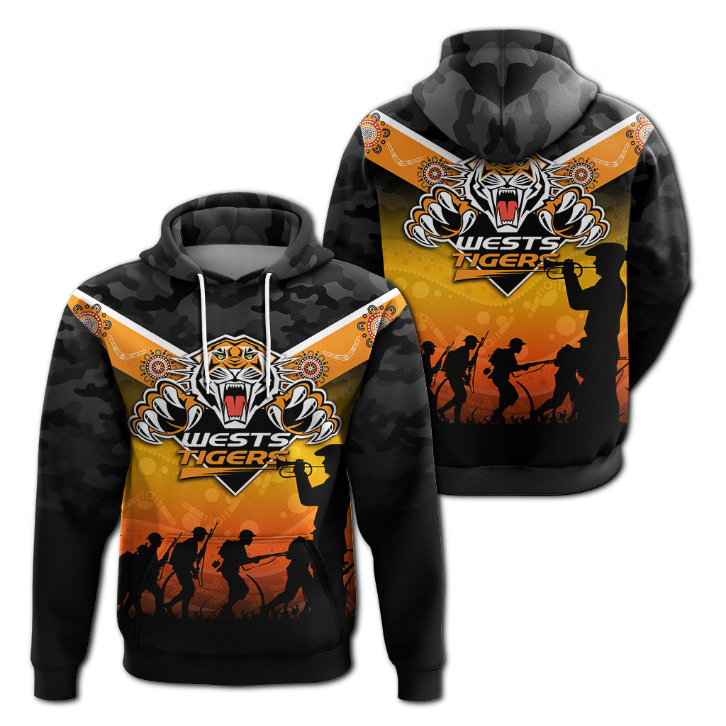 Wests Tigers Anzac Day Indigenous Art Hoodie - LT12