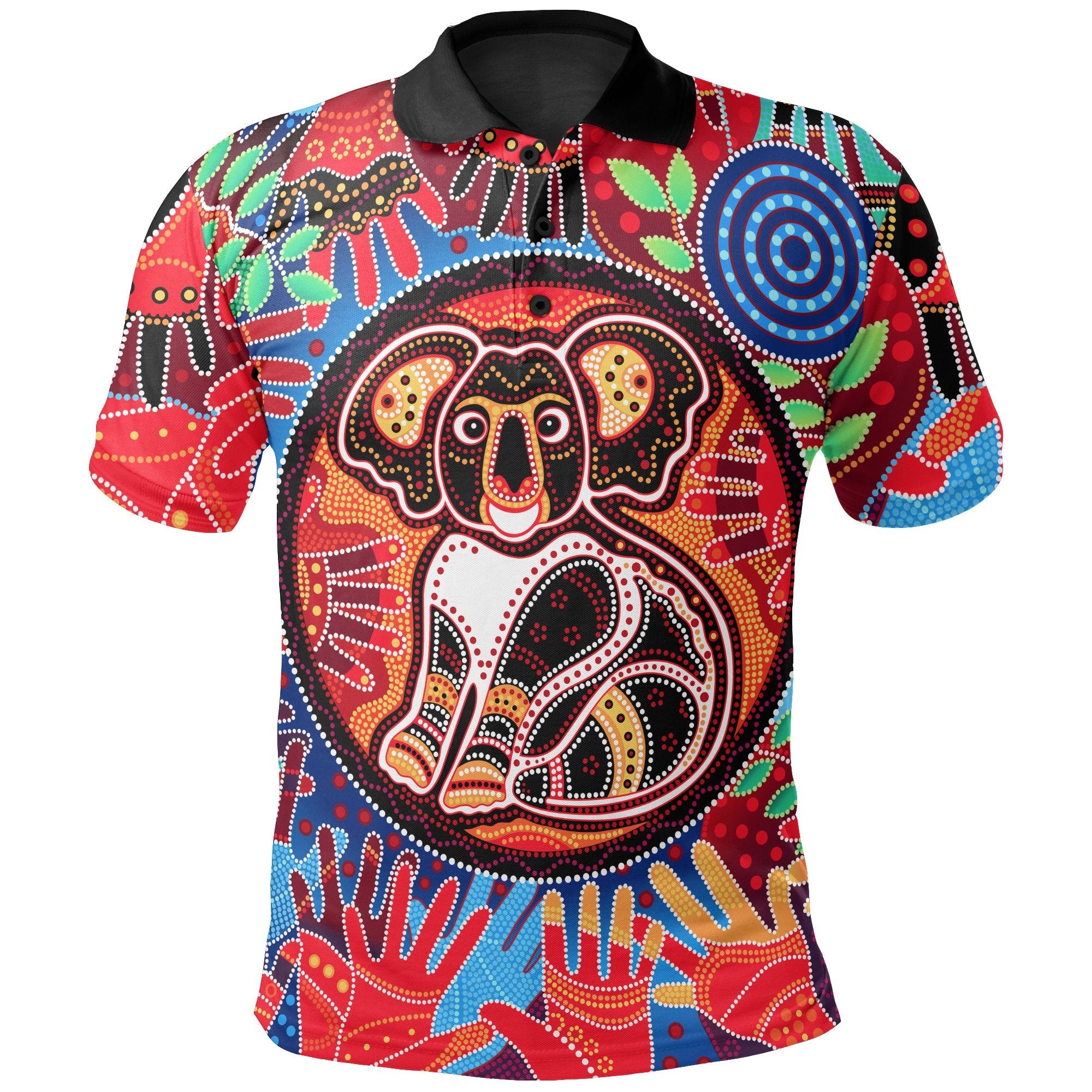 aboriginal-polo-shirt-koala-and-hand-art-dot-painting-shirt