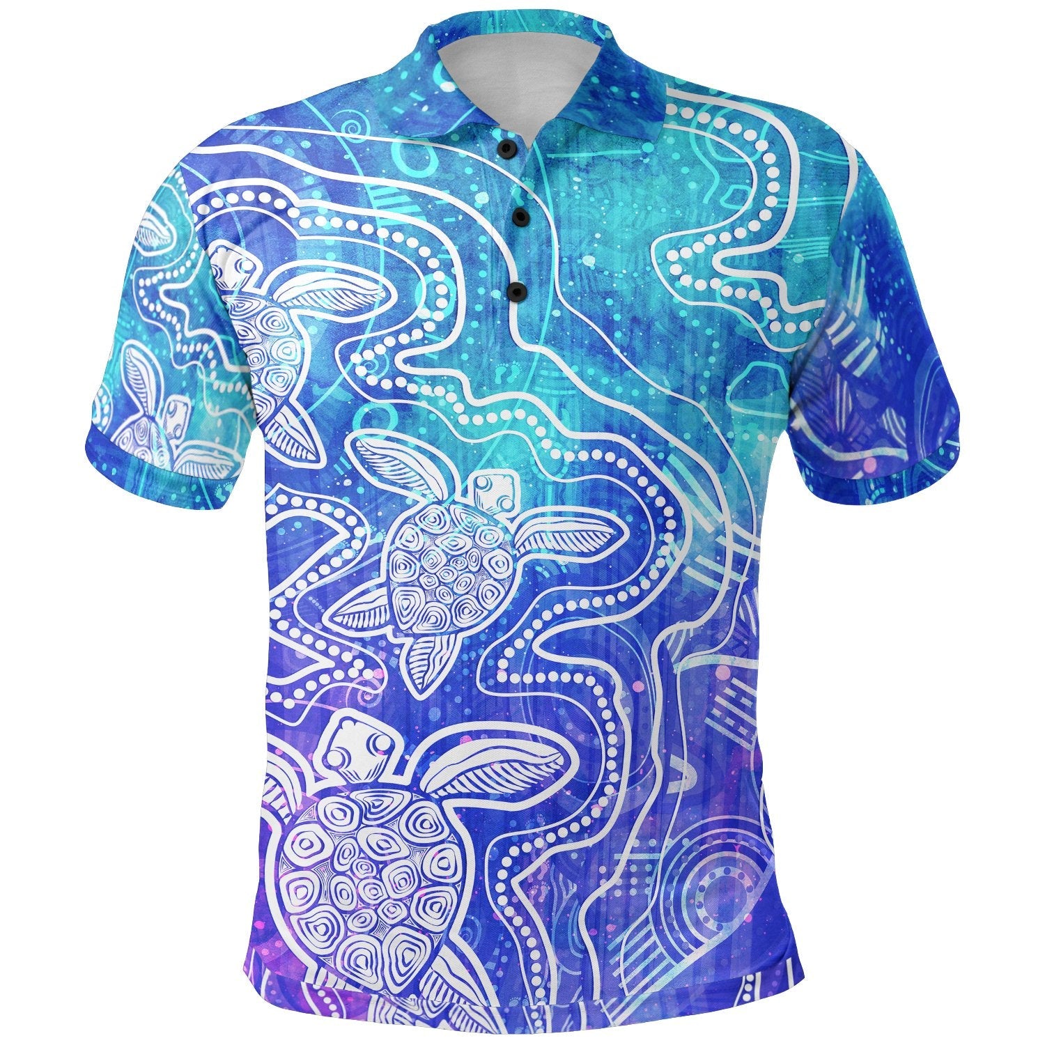 aboriginal-polo-shirt-sea-turtle-with-indigenous-patterns-blue