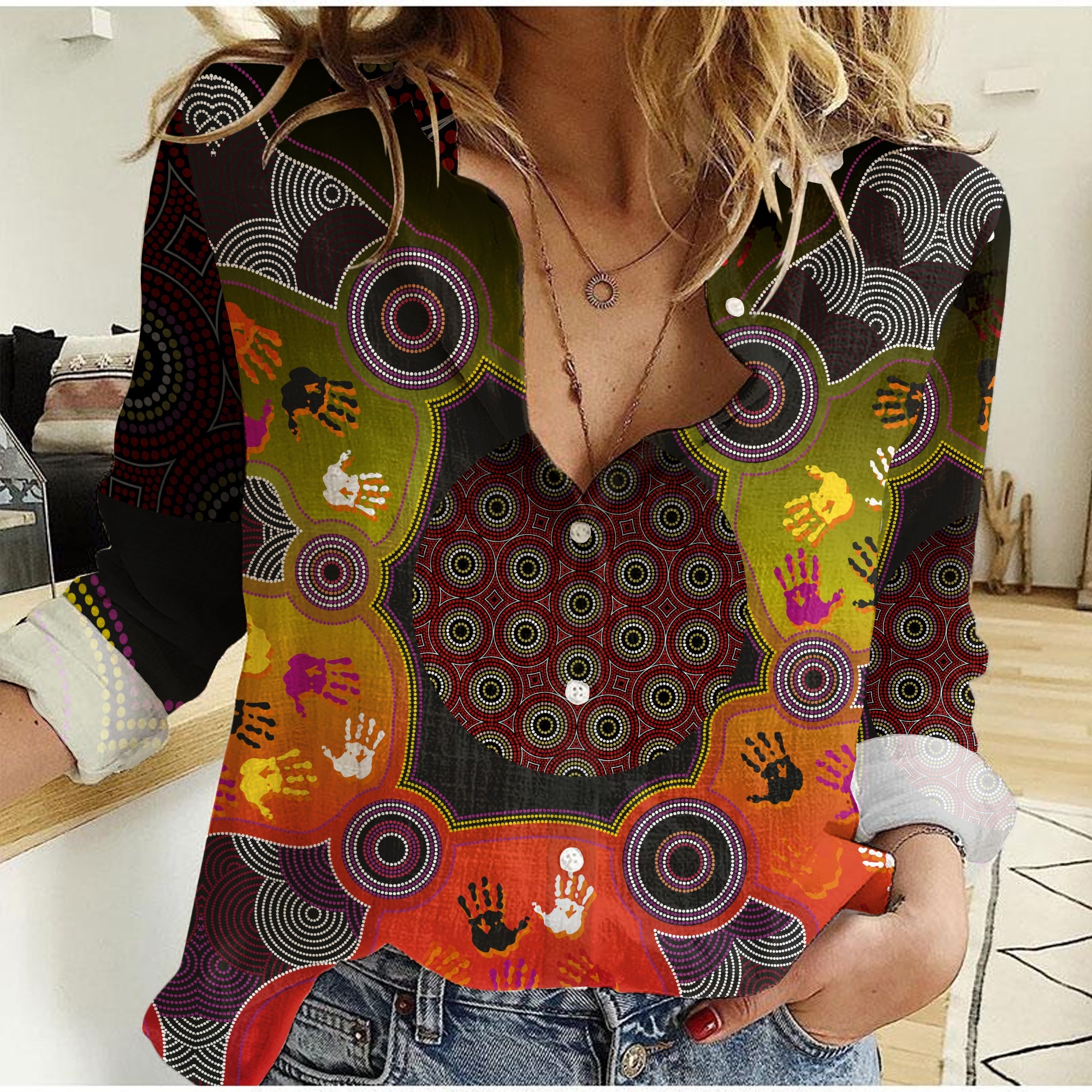 women-casual-shirt-indigenous-circle-dot-painting-hand-art