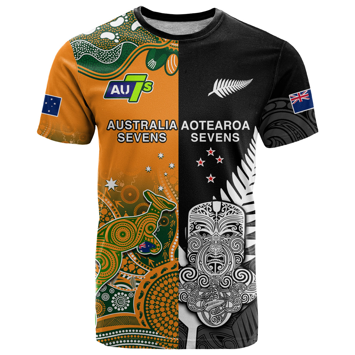 cusotm-personalised-aussie-and-aotearoa-rugby-7s-kangaroos-mix-tiki-fern-t-shirt