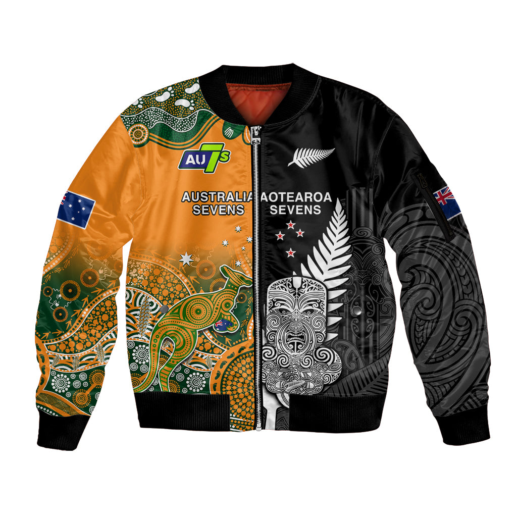 cusotm-personalised-aussie-and-aotearoa-rugby-7s-kangaroos-mix-tiki-fern-sleeve-zip-bomber-jacket