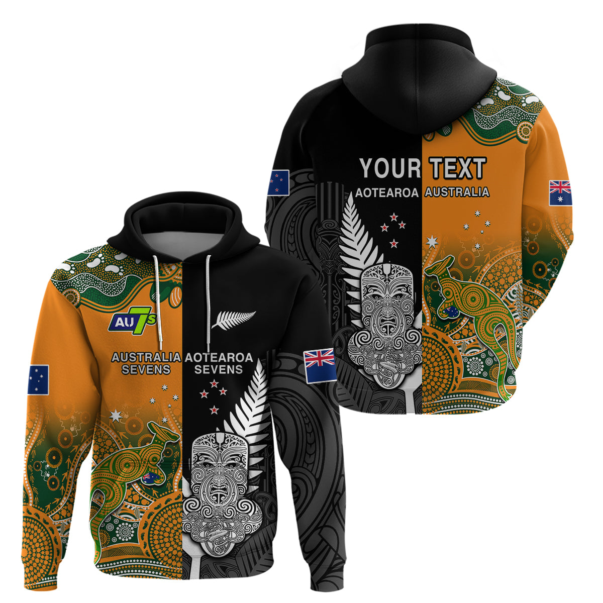 cusotm-personalised-aussie-and-aotearoa-rugby-7s-kangaroos-mix-tiki-fern-hoodie