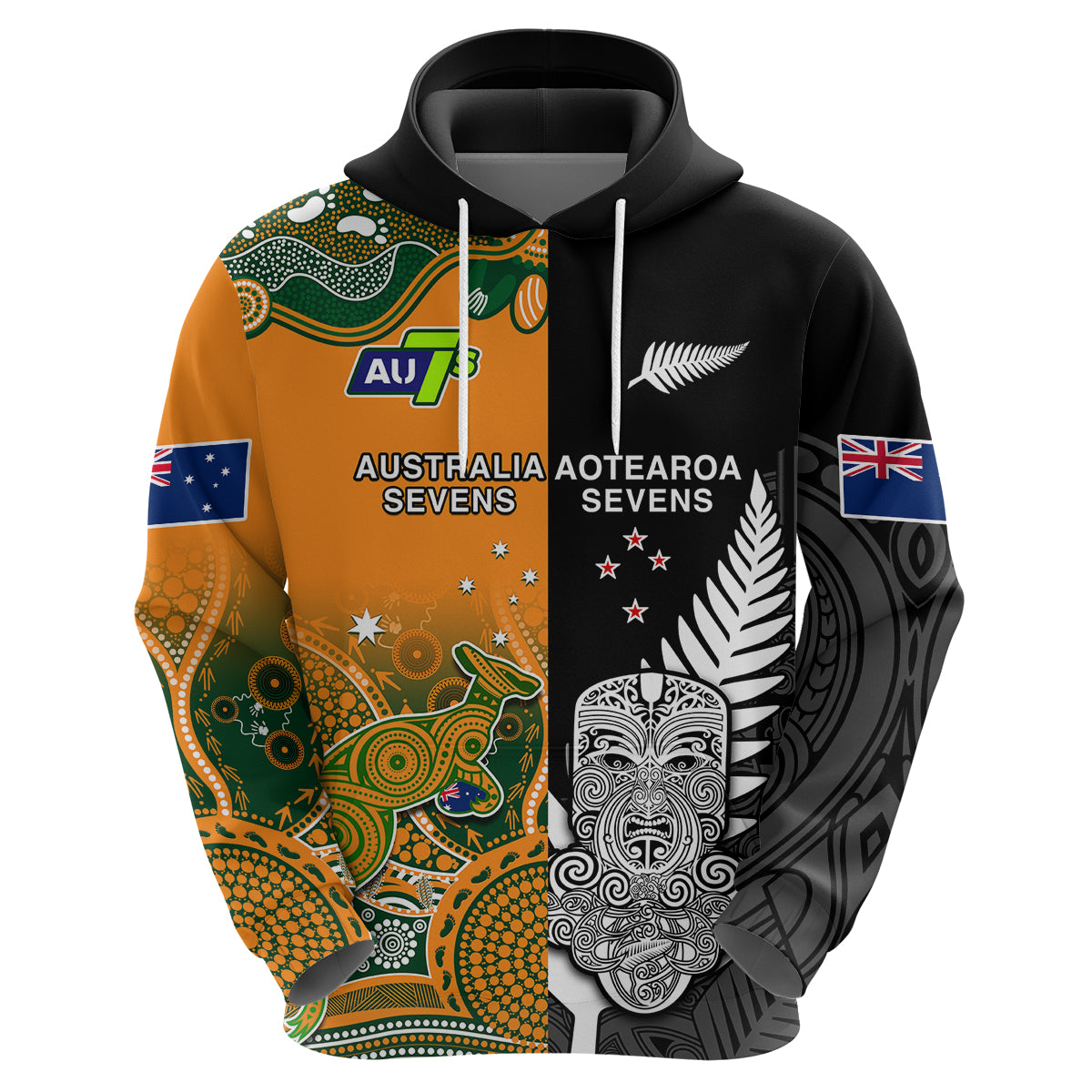 cusotm-personalised-aussie-and-aotearoa-rugby-7s-kangaroos-mix-tiki-fern-hoodie