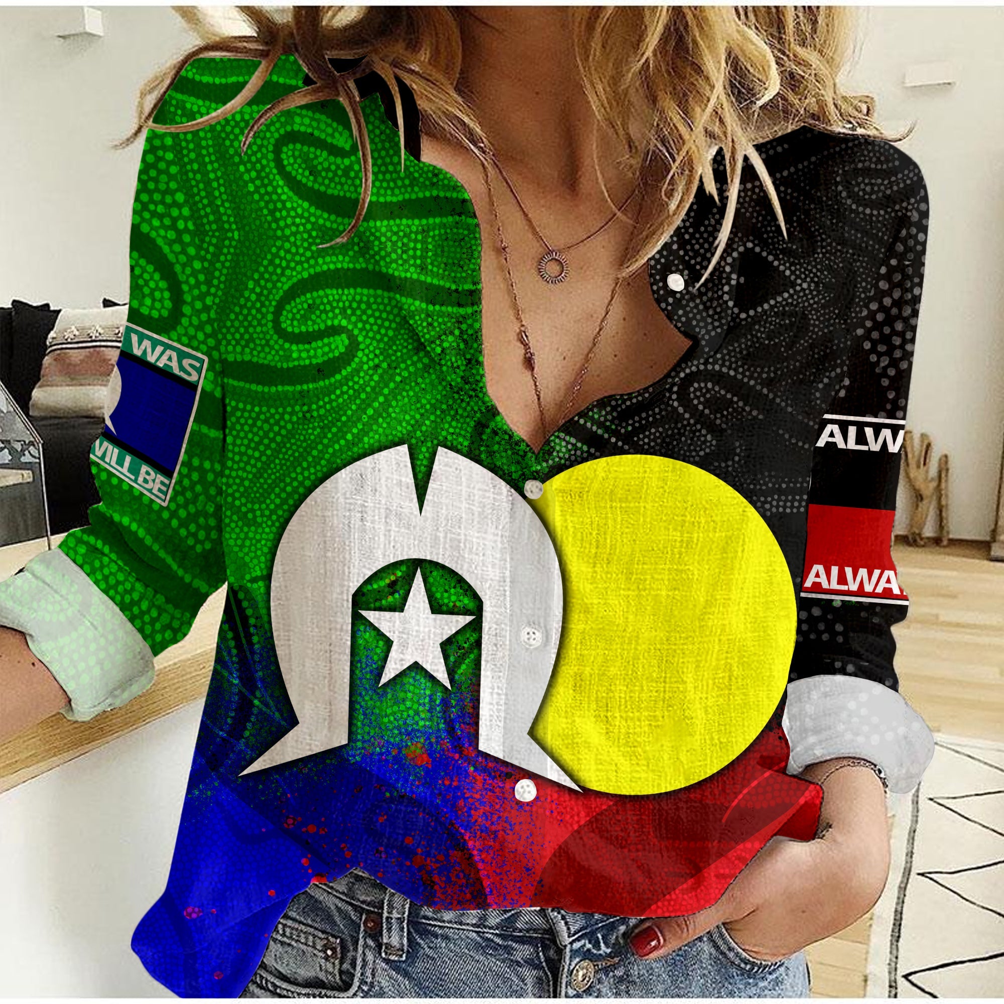 women-casual-shirt-australia-naidoc-week-indigenous-flag-style