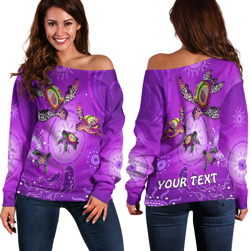 custom-personalised-australian-aboriginal-off-shoulder-sweater-happy-turtle-family-version-purple