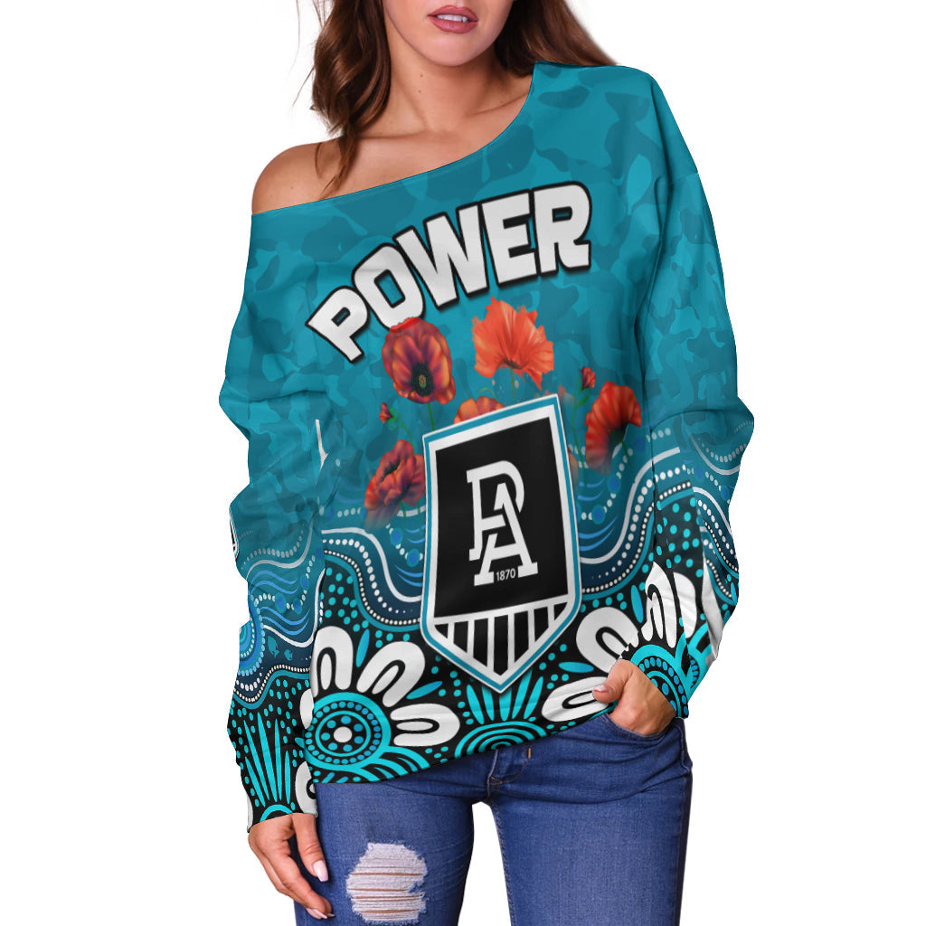 (Custom Personalised) Power Anzac 2022 Women Off Shoulder Sweater Port Adelaide Aboriginal Remember Them LT13