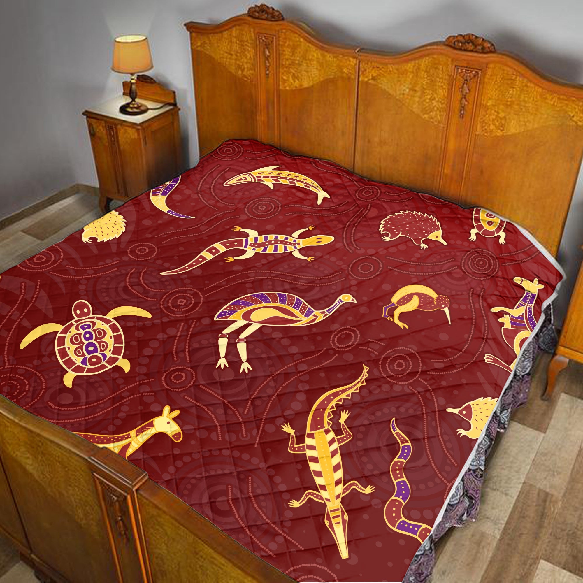 aboriginal-art-premium-quilt-animals-australia-version-maroon