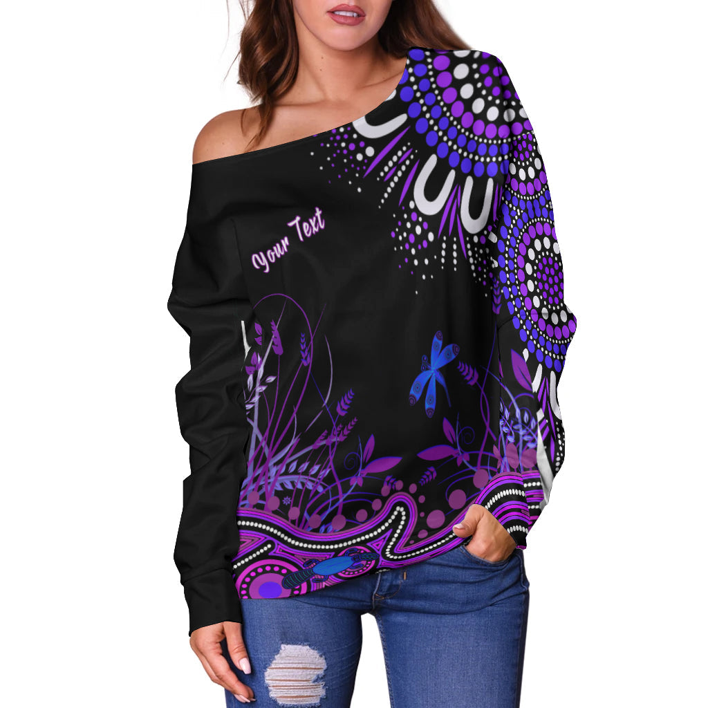 custom-personalised-happy-king-island-show-off-shoulder-sweater-aboriginal-tasmania-australia-version-purple