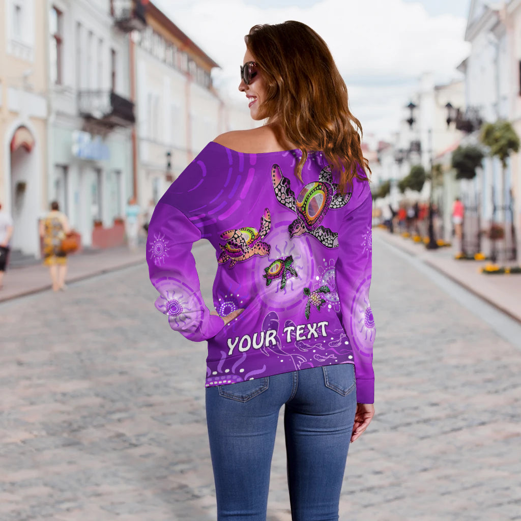 custom-personalised-australian-aboriginal-off-shoulder-sweater-happy-turtle-family-version-purple