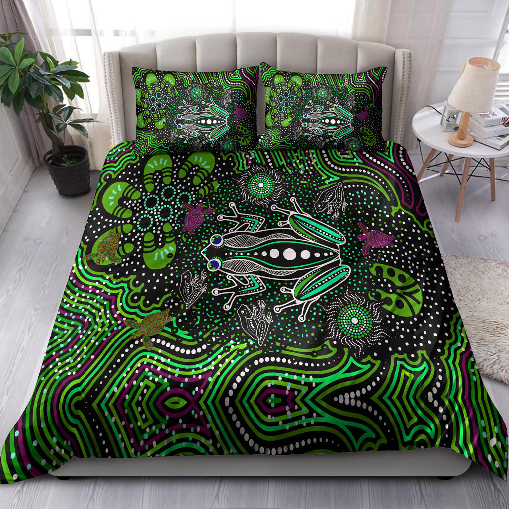 australia-indigenous-bedding-set-aboriginal-inspired-art-frog-dreaming-dot-art-background