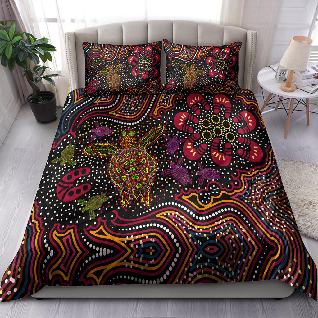 australia-indigenous-bedding-set-aboriginal-inspired-art-turtles-dreaming-story-background